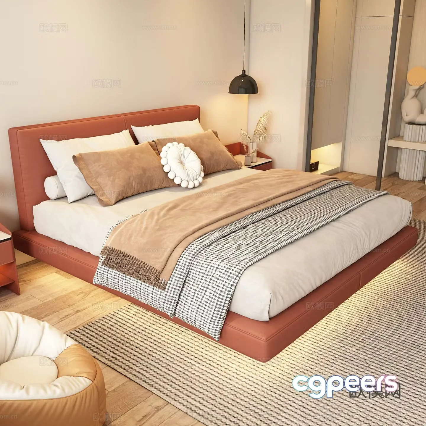 Modern double bed suspended bed 3d model