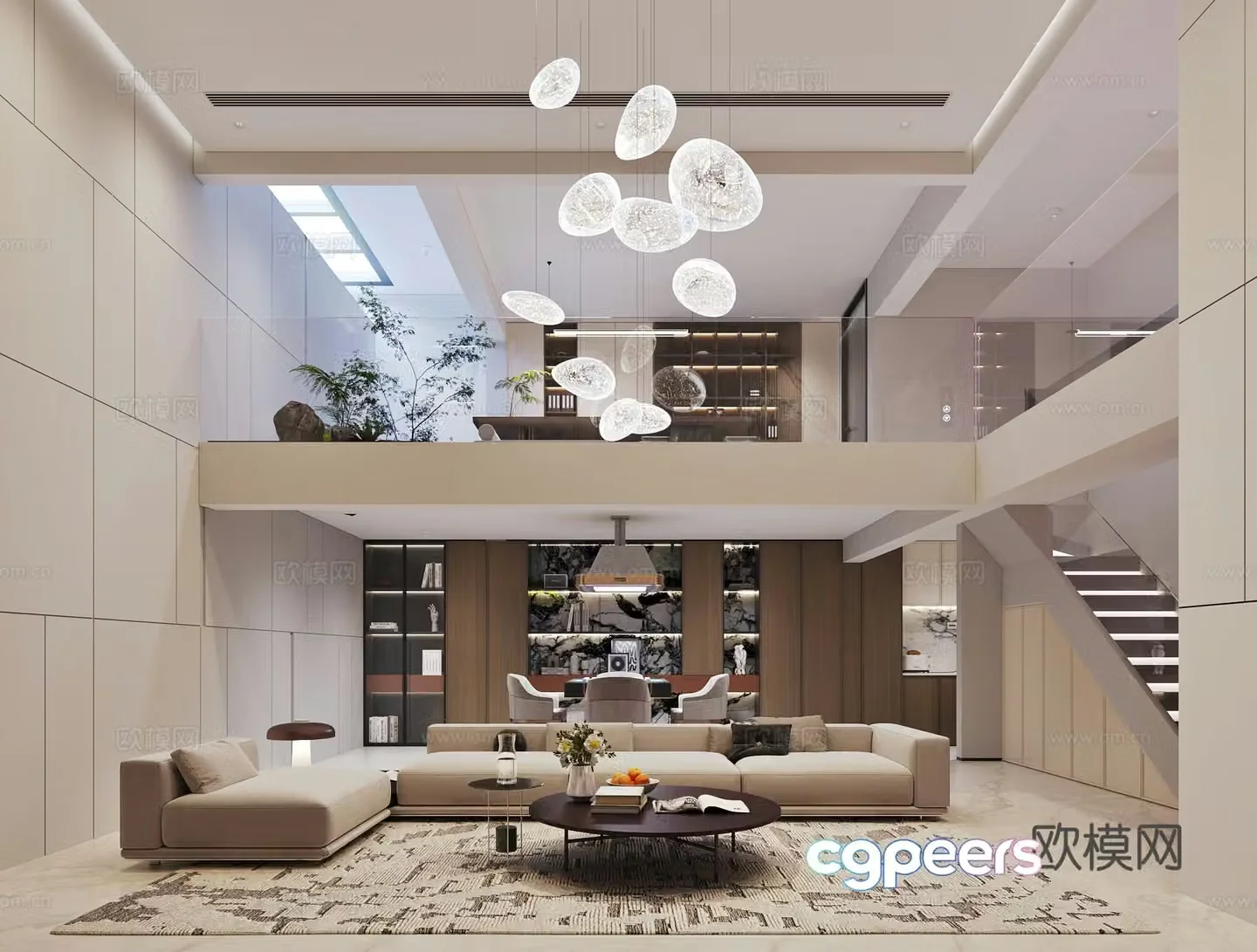 Modern villa living room empty living room 3d model
