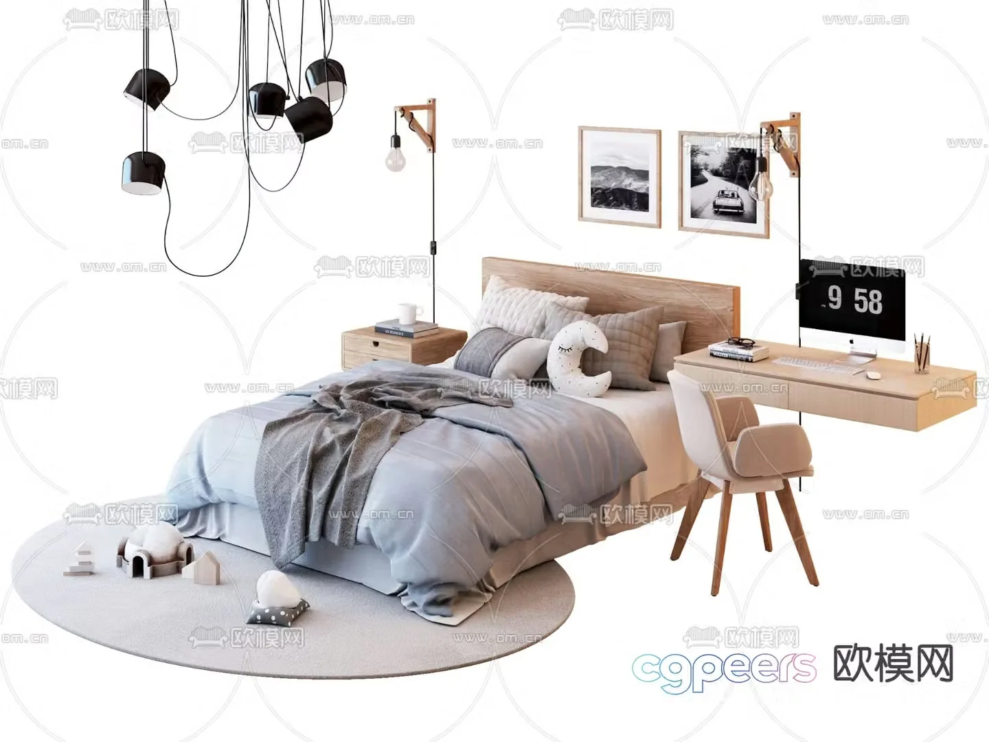 Nordic children’s bed boy’s bed 3d model
