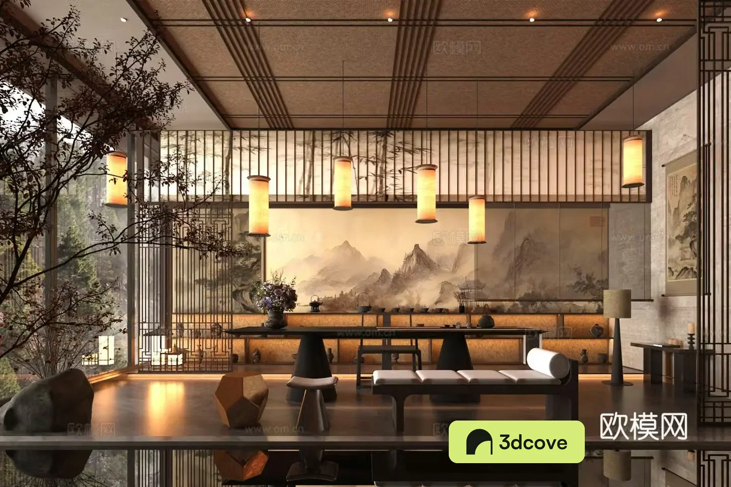 New Chinese-style teahouse tea restaurant villa tea room tea house bed and breakfast tea table chair tea room cabinet