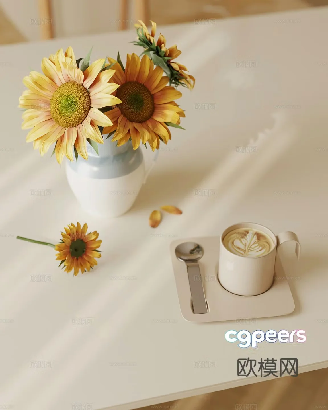 modern vase floral sunflower flower arrangement 3d model