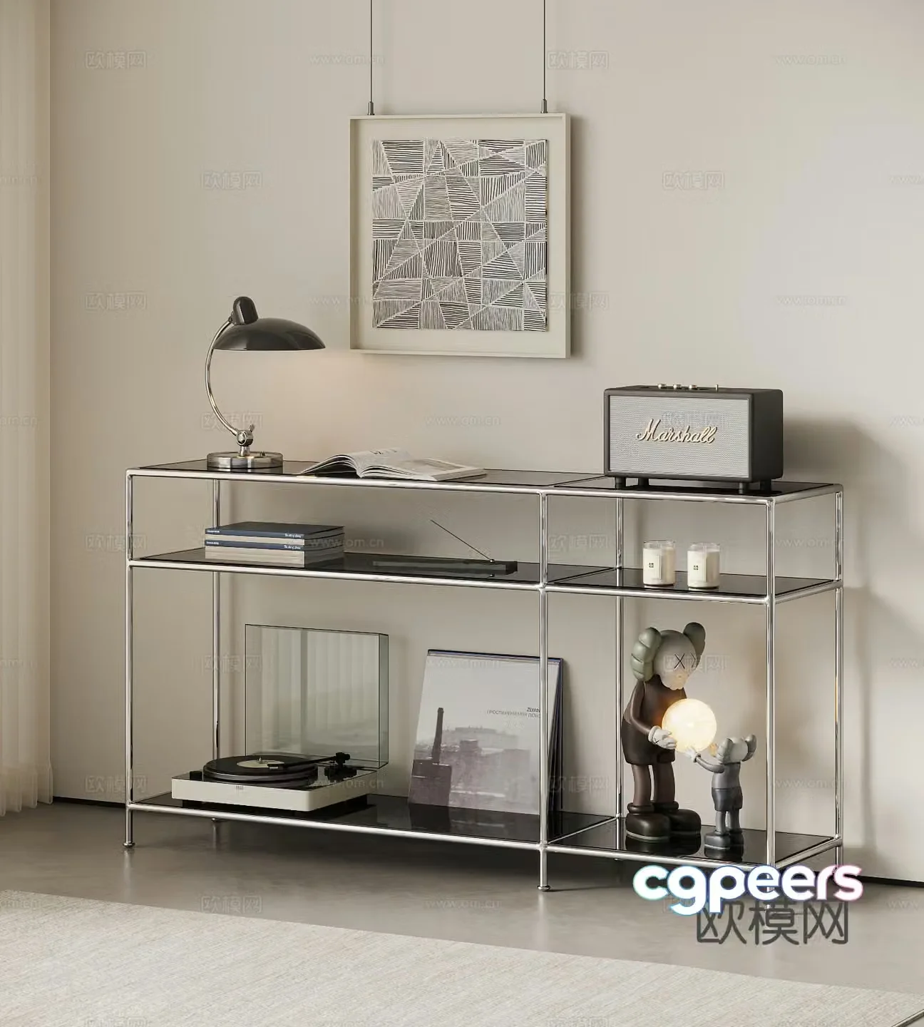 Modern shelf Decorative rack Bauhaus Decorative ornaments Stainless steel shelf INS wind 3d model