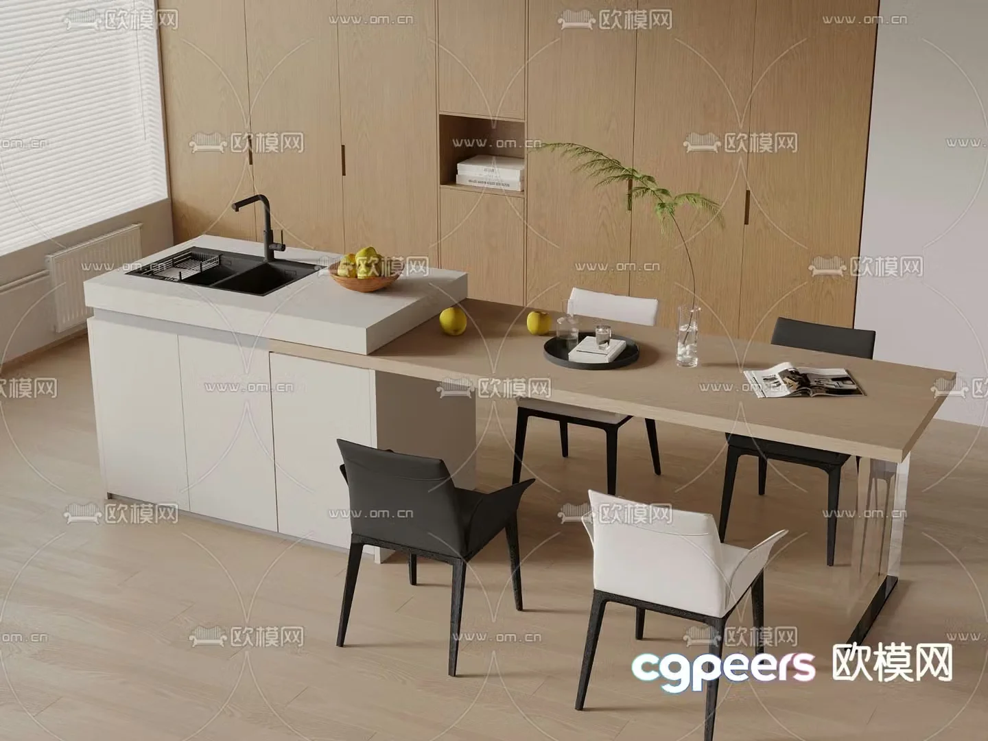 Modern dining table island 3d model