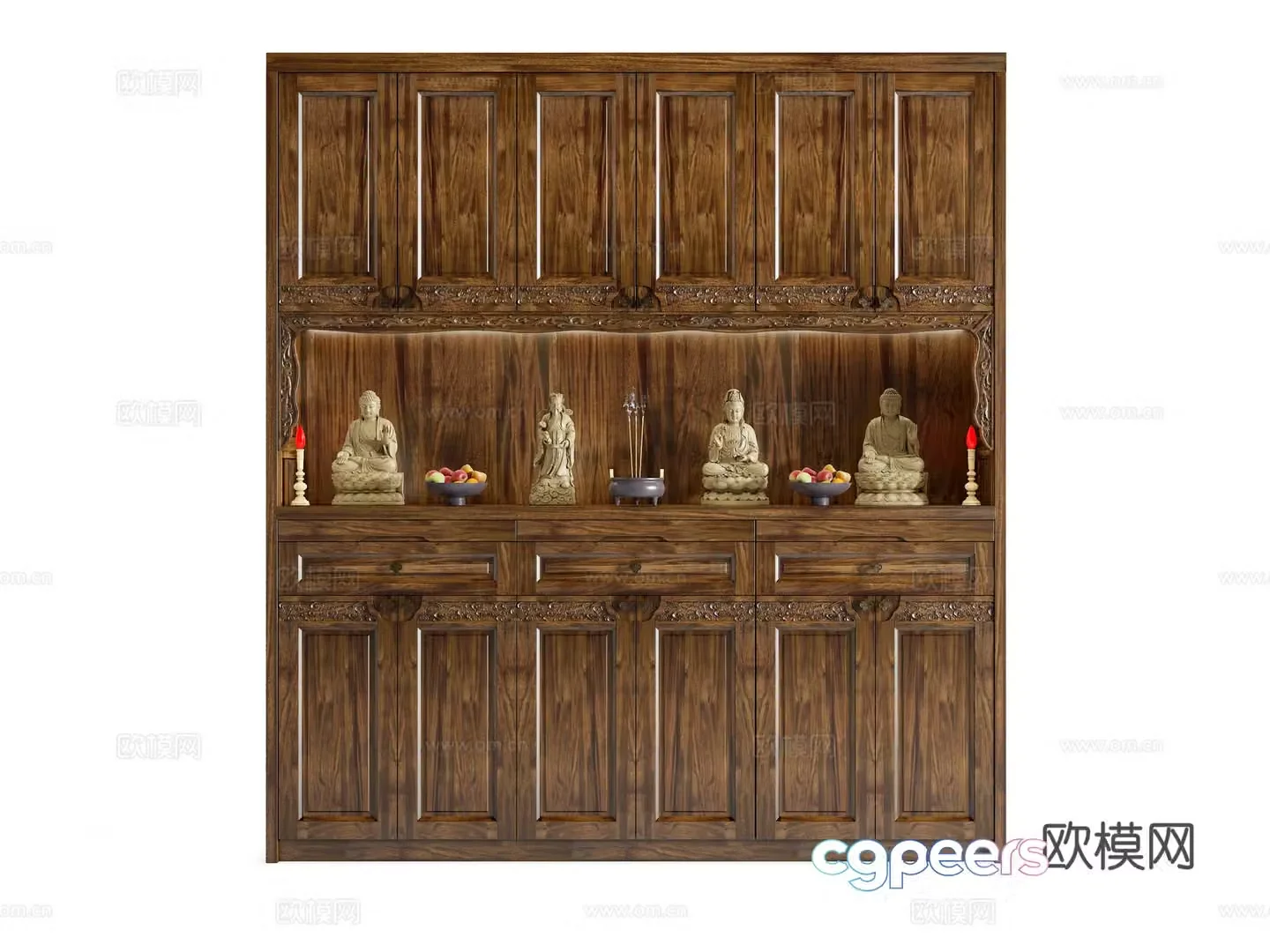 New Chinese style Buddha niche cabinet solid wood incense-burning Buddha worship cabinet altar table black gold wood Buddha niche cabinet 3D model