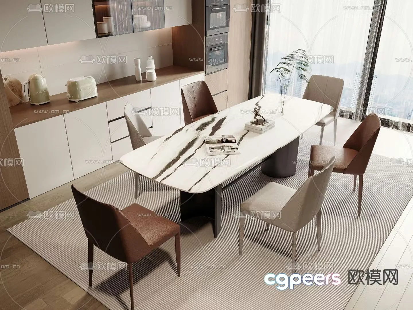 Modern dining table and chair 3d model