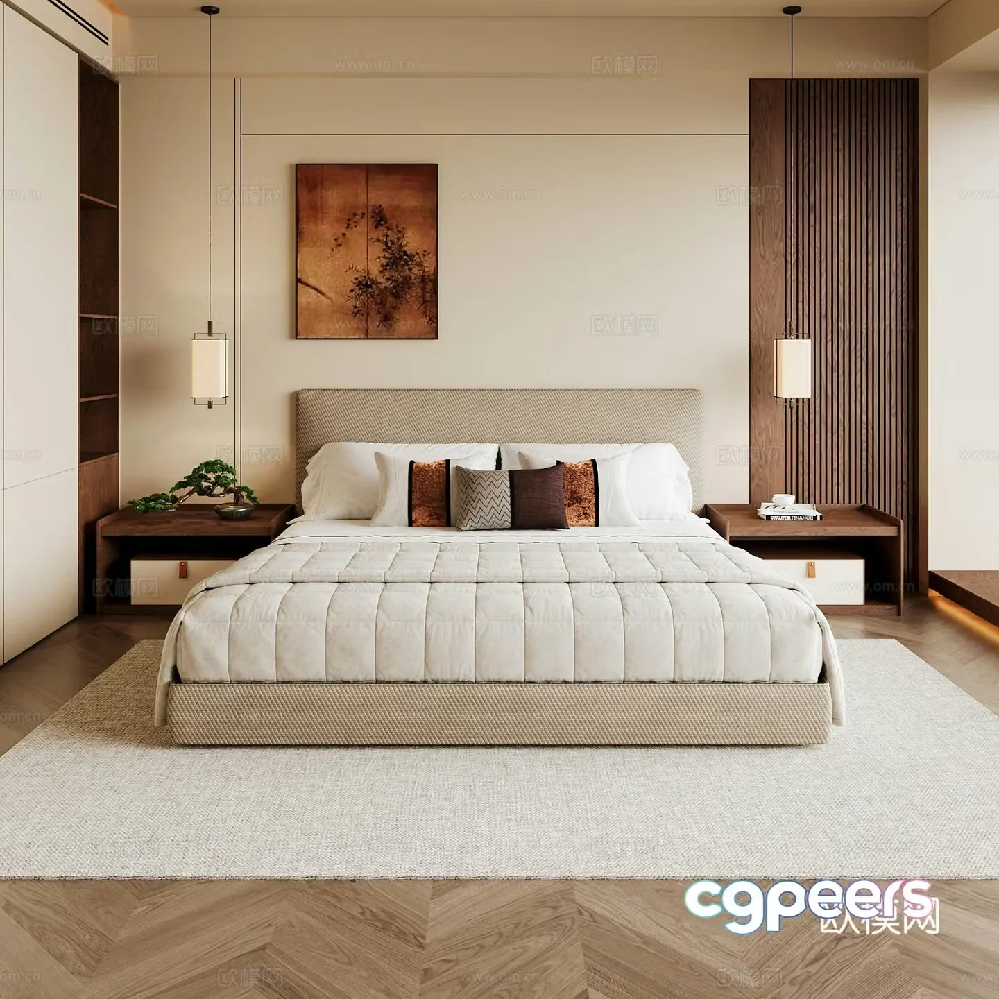 New Chinese style home bedroom Song family aesthetic bedroom Song style bedroom New Chinese style double bed New Chinese 3D model