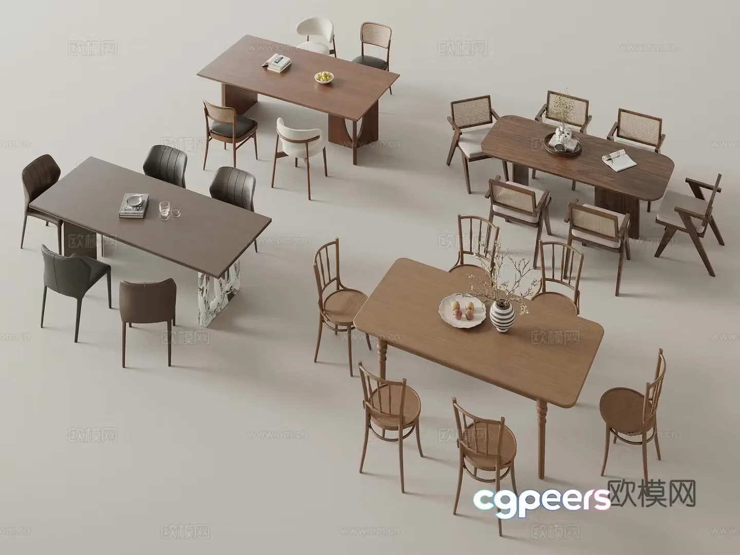 New Chinese dining table and chairs 3d model