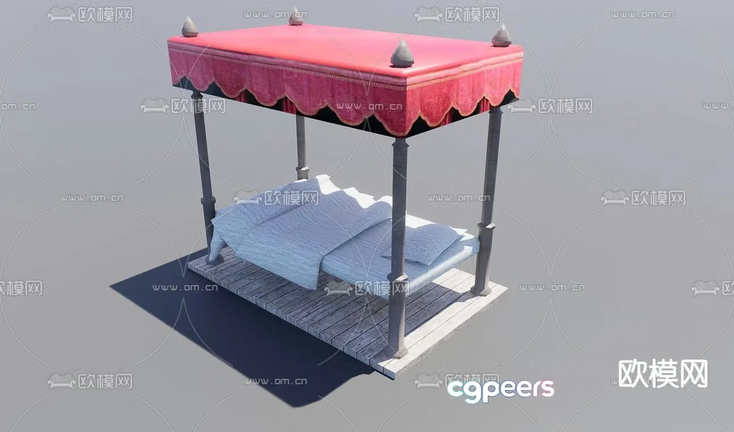 Wood frame bed single bed 3d model
