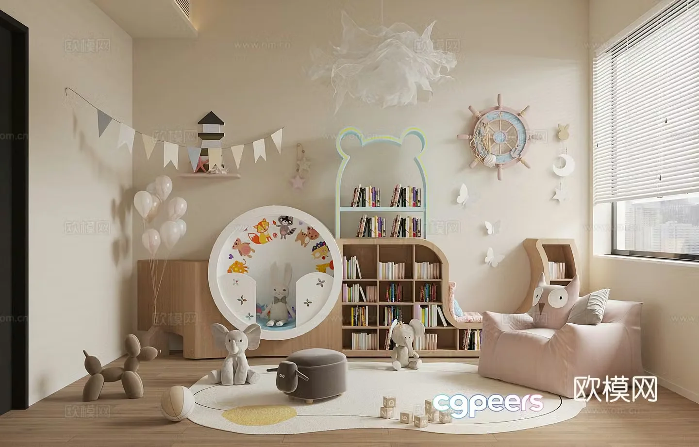 Modern children’s room Children’s entertainment room Toy room Children’s bookcase Toy doll combination 3D model