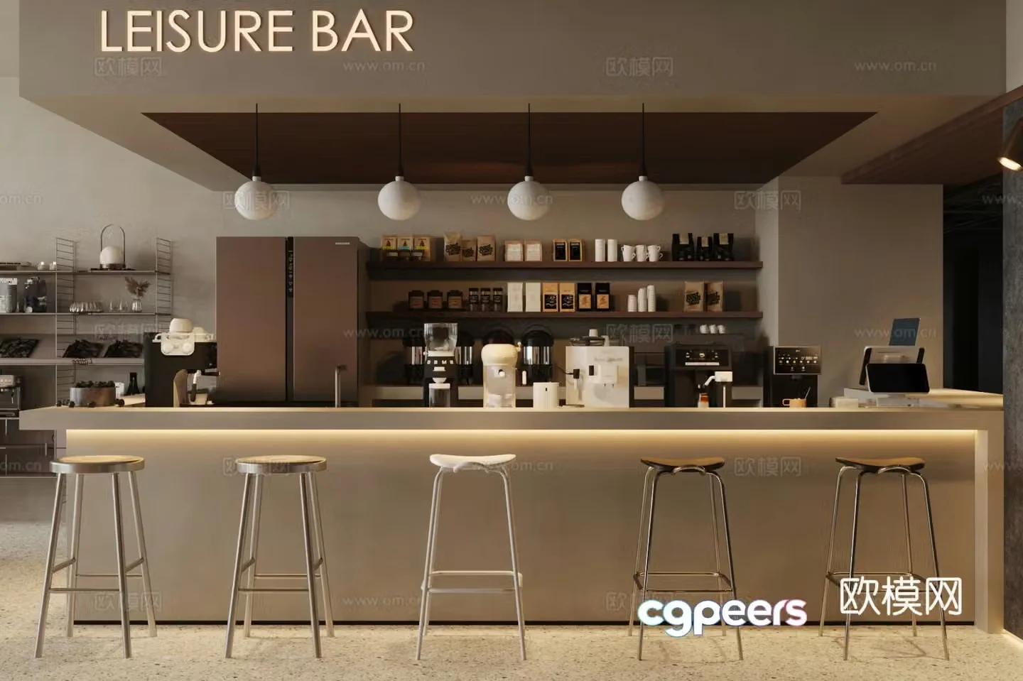 Industrial style coffee shop operating table milk tea shop working table 3D model