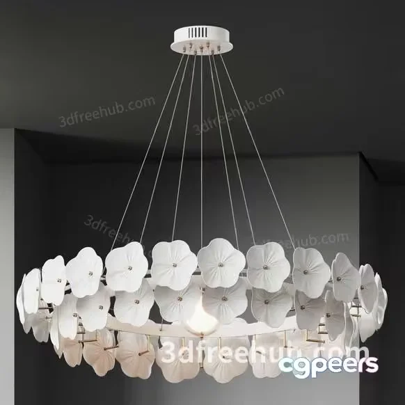 A White Chandelier With Flower-Shaped Decorations 3D Model – 20227 – VRAY Render