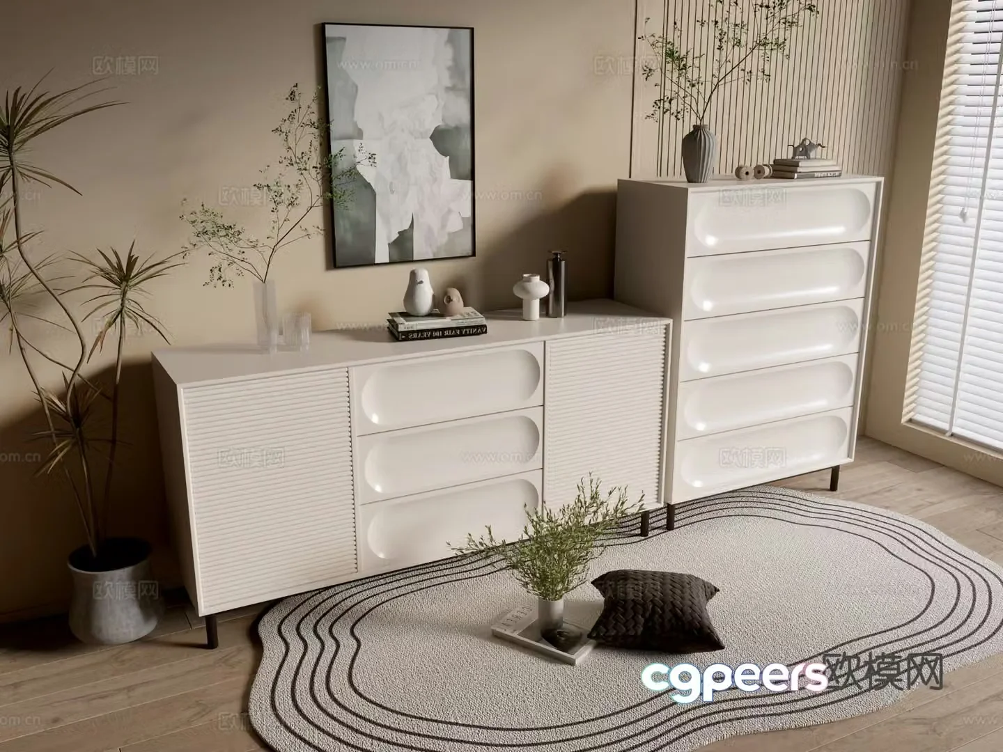 Cream style cabinet drawer cabinet entrance cabinet 3D model