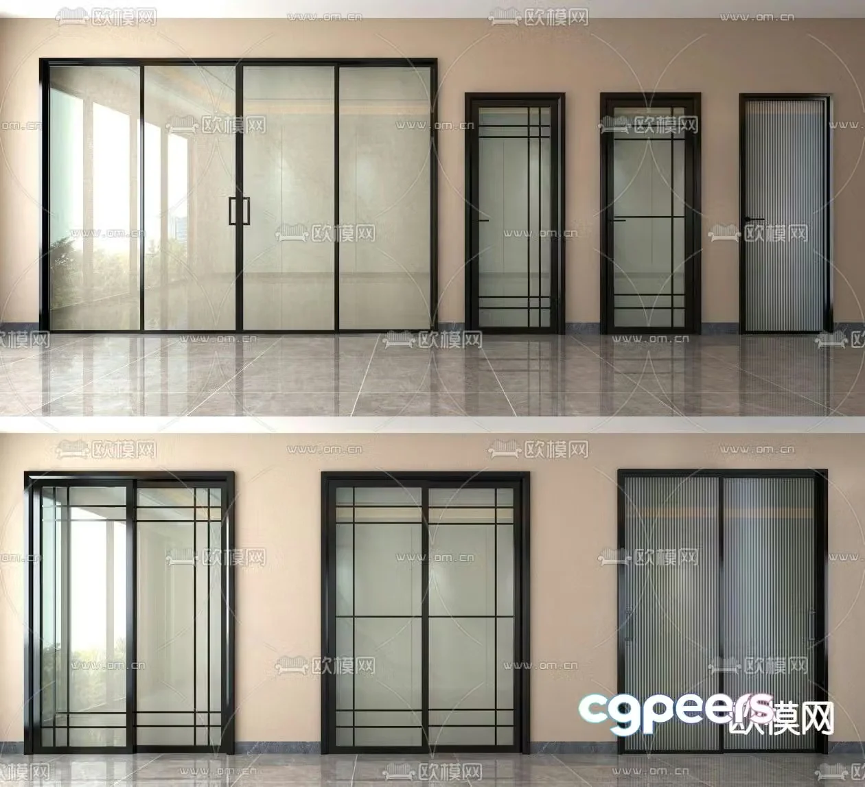Changhong glass door sliding door kitchen and bathroom door 3D model