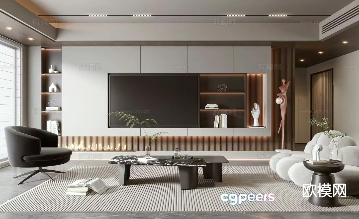 Modern living room TV wall 3d model