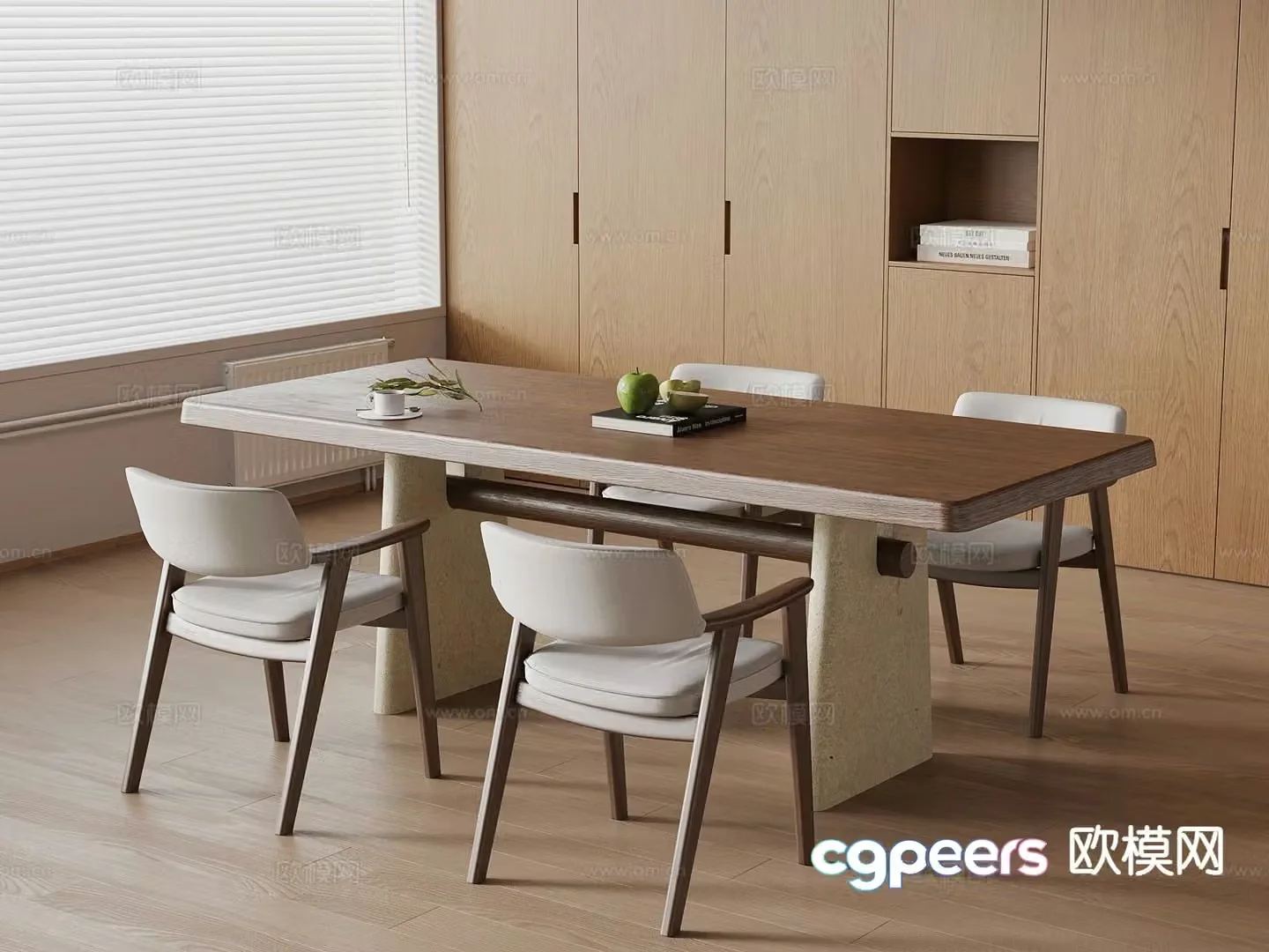 Wabi-sabi dining table and chairs 3d model