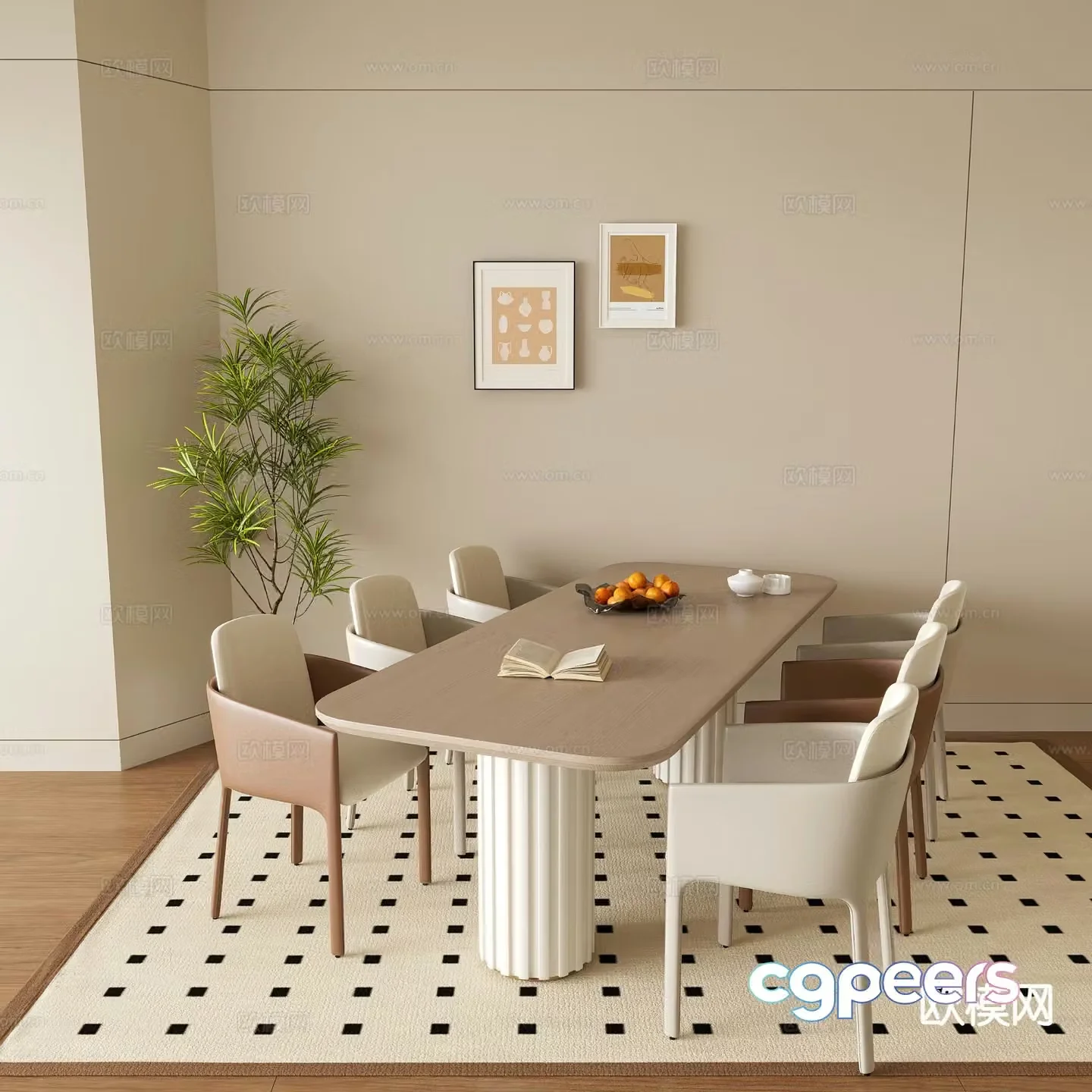 Cream style dining table and chairs 3d model