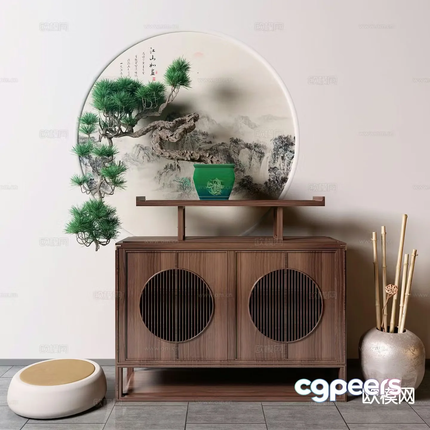 Chinese style end view platform entrance desk 3D model