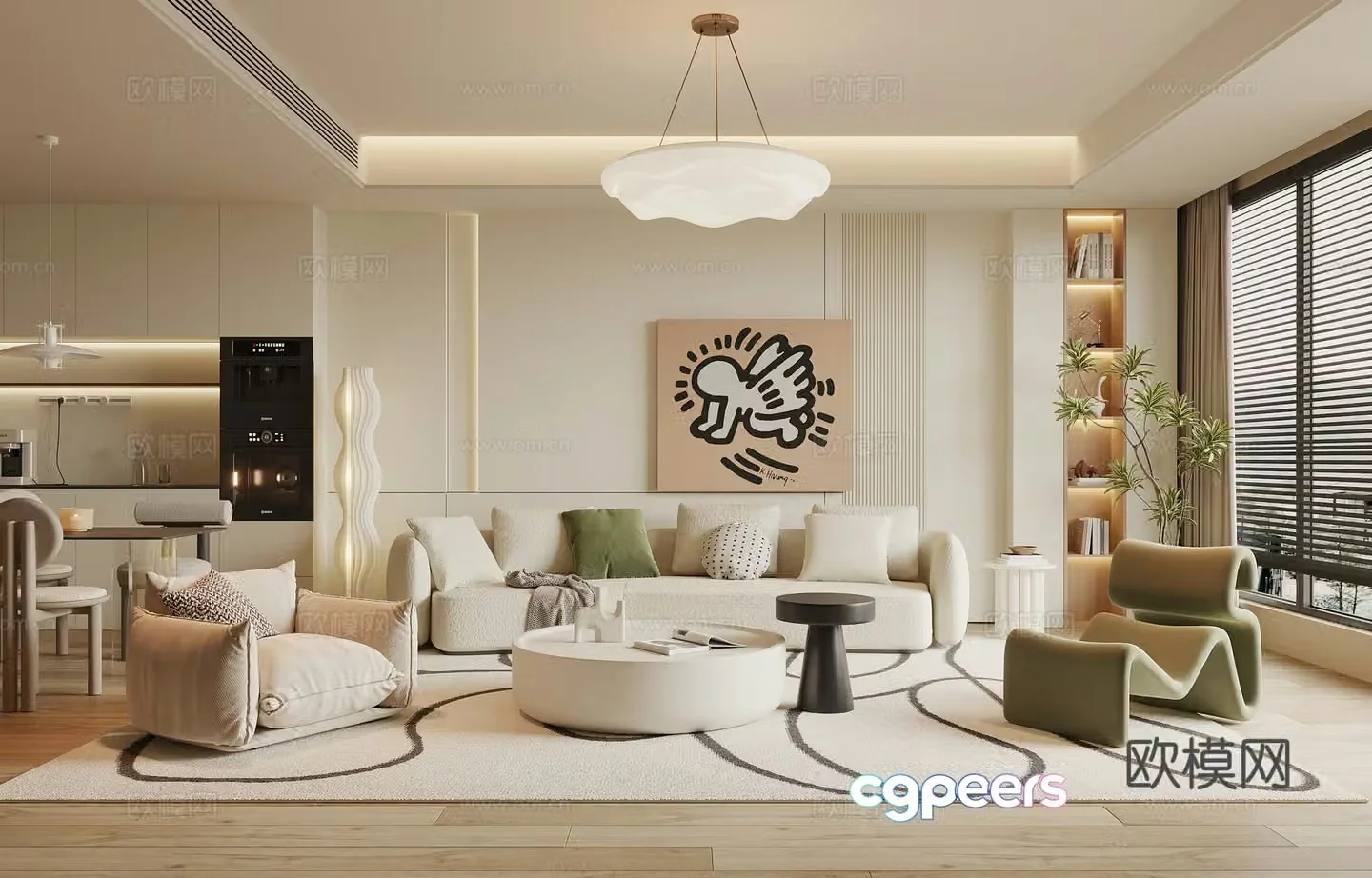 Modern Cream Style Restaurant 3D Model
