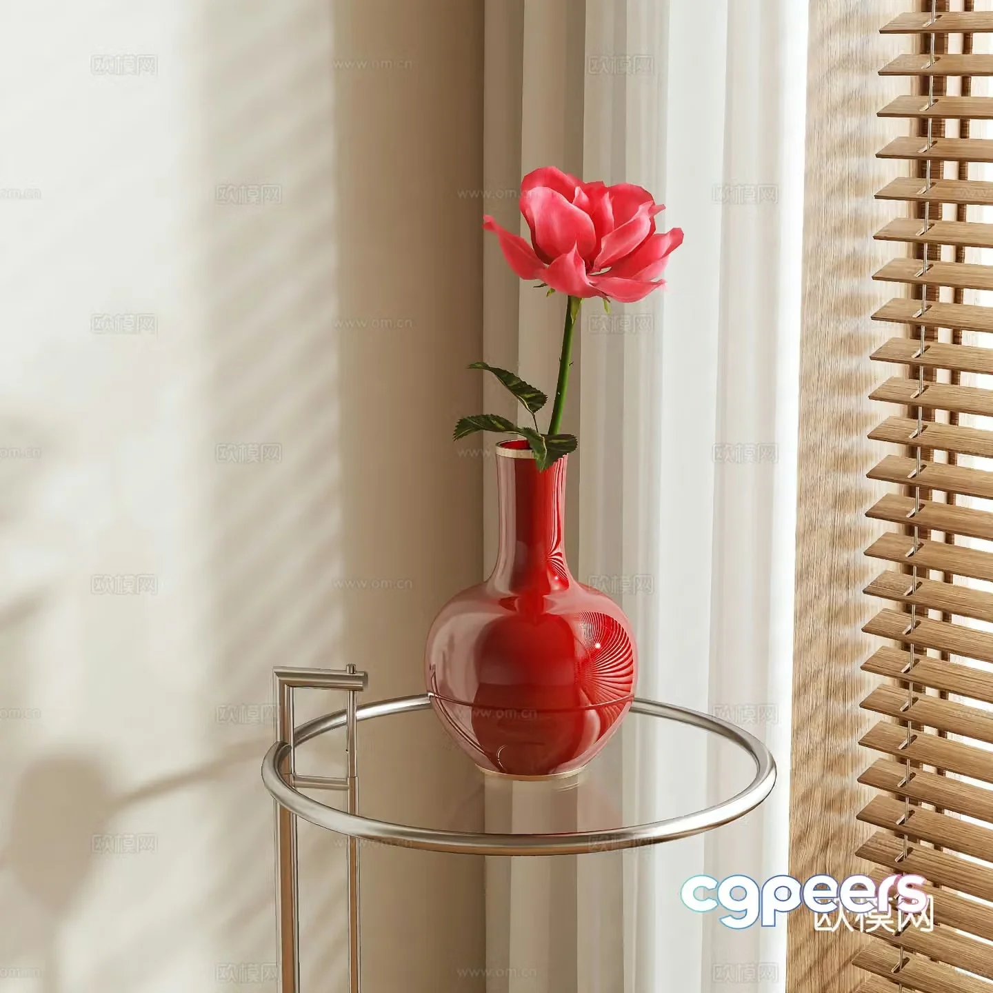 red vase flowers 3d model