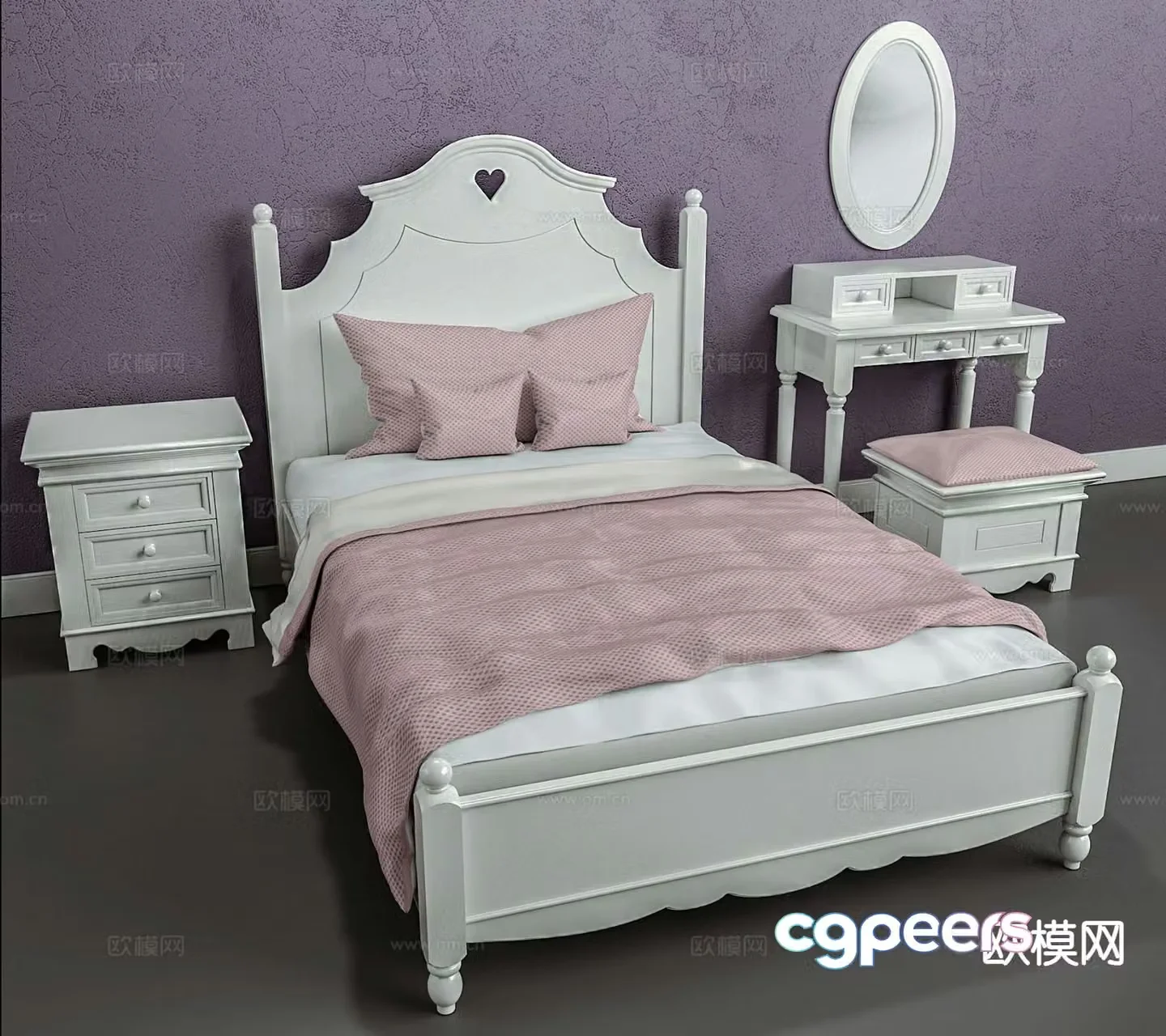 French double bed 3d model