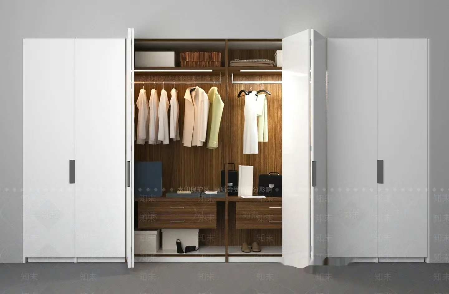 A Large White Wardrobe With A Wooden Interior 3D Model – 15743 – VRAY Render