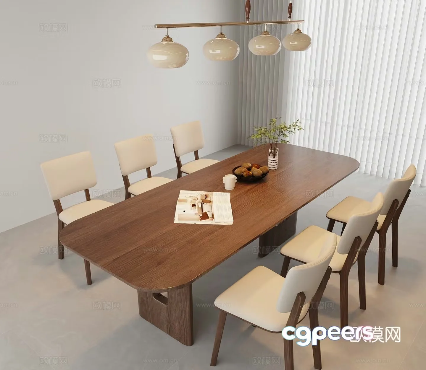 Medium style dining table and chair 3D model