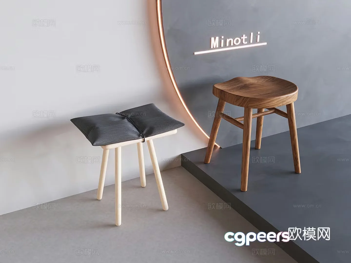Wasabi Middle Style Bar Stool Solid Wood Bar Chair High Stool Solid Wood Chair Makeup Stool 3D Model