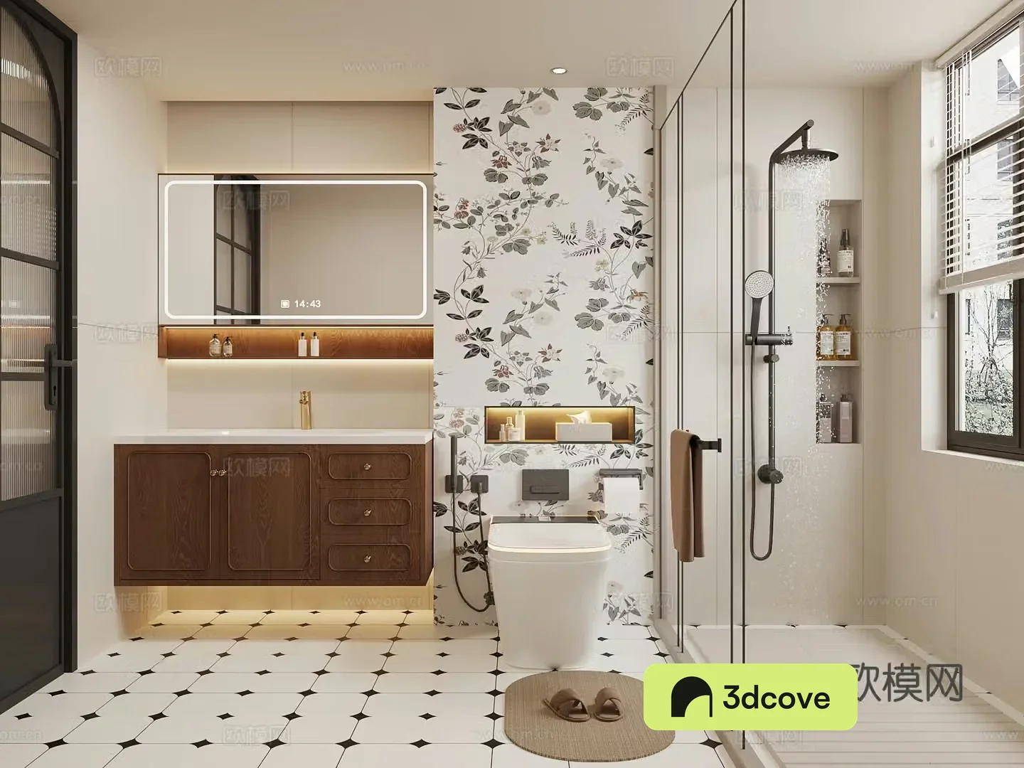Middle-aged bathroom cabinet toilet 3d model