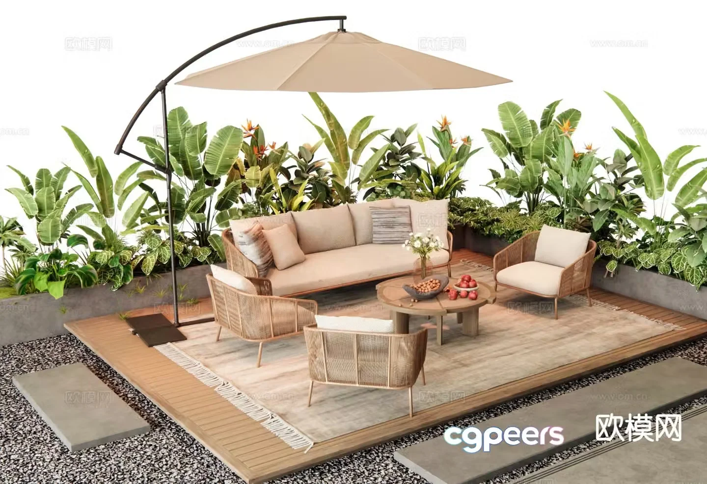 Modern outdoor sofa modular sofa parasol 3d model