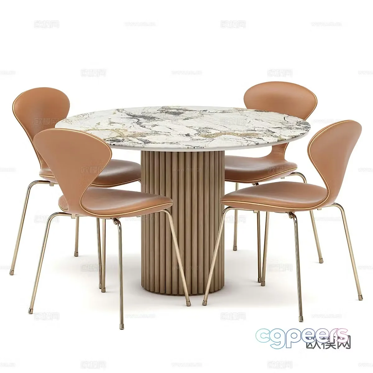 Modern light luxury dining table and chair 3D model