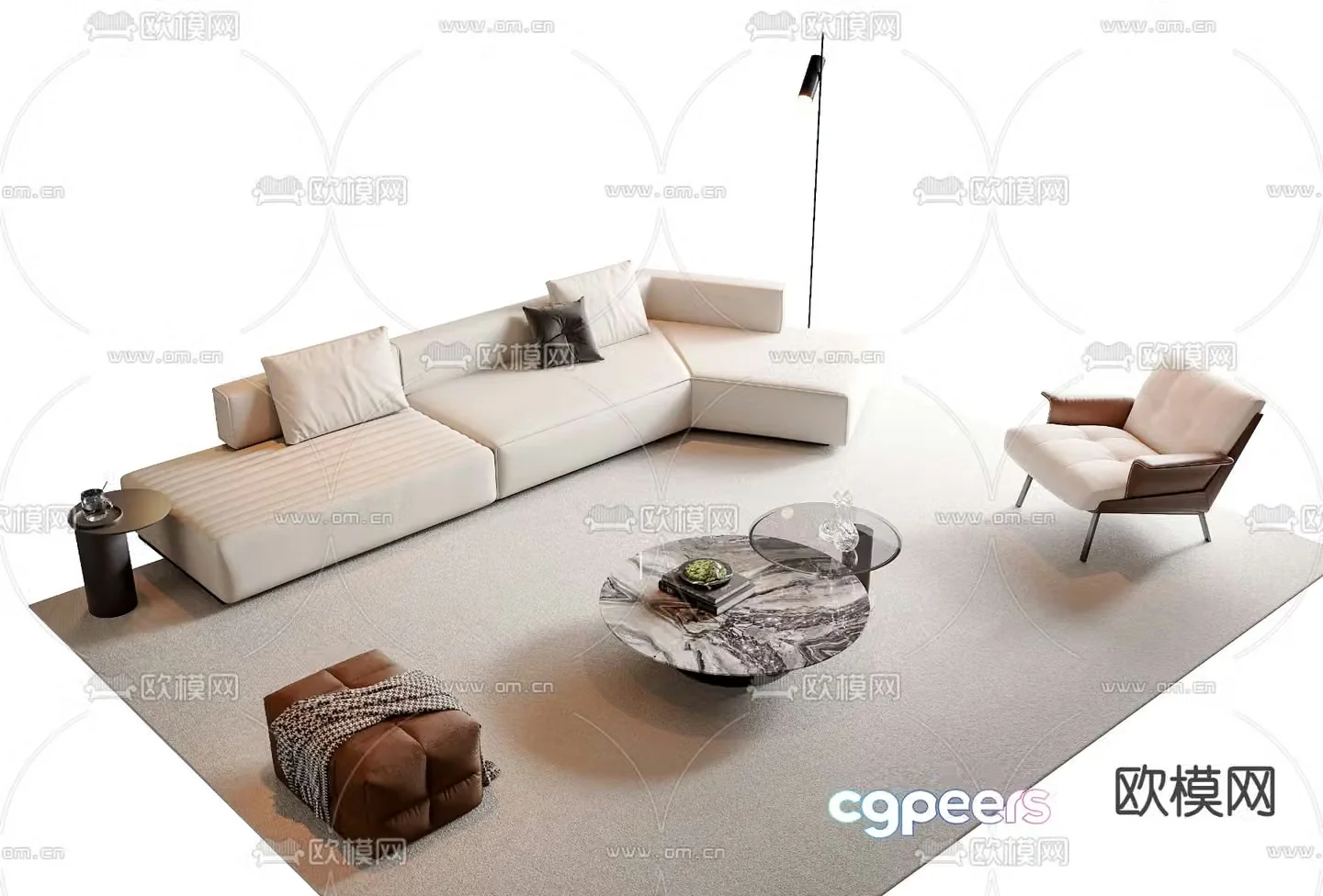 Sofa coffee table combination fabric sofa 3d model