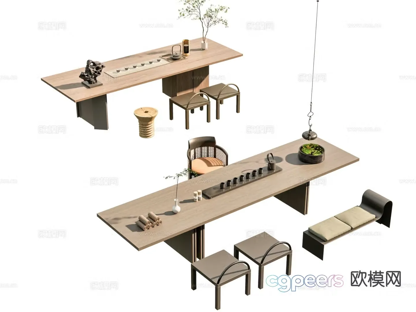 New Chinese style tea table tea table 3d model