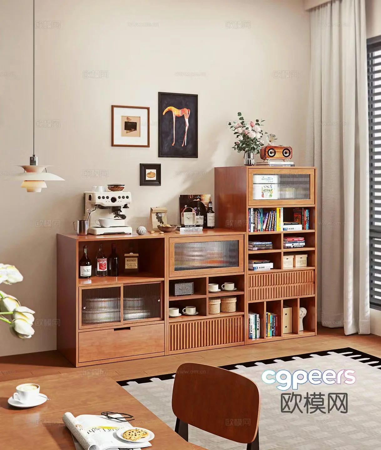 Middle -aged Wind Counter Cabinet 3D Model