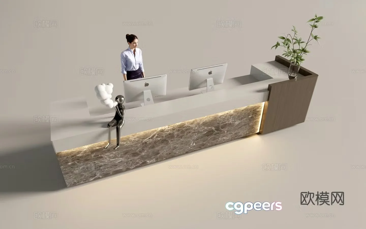 3D model of modern company front desk reception platform service desk