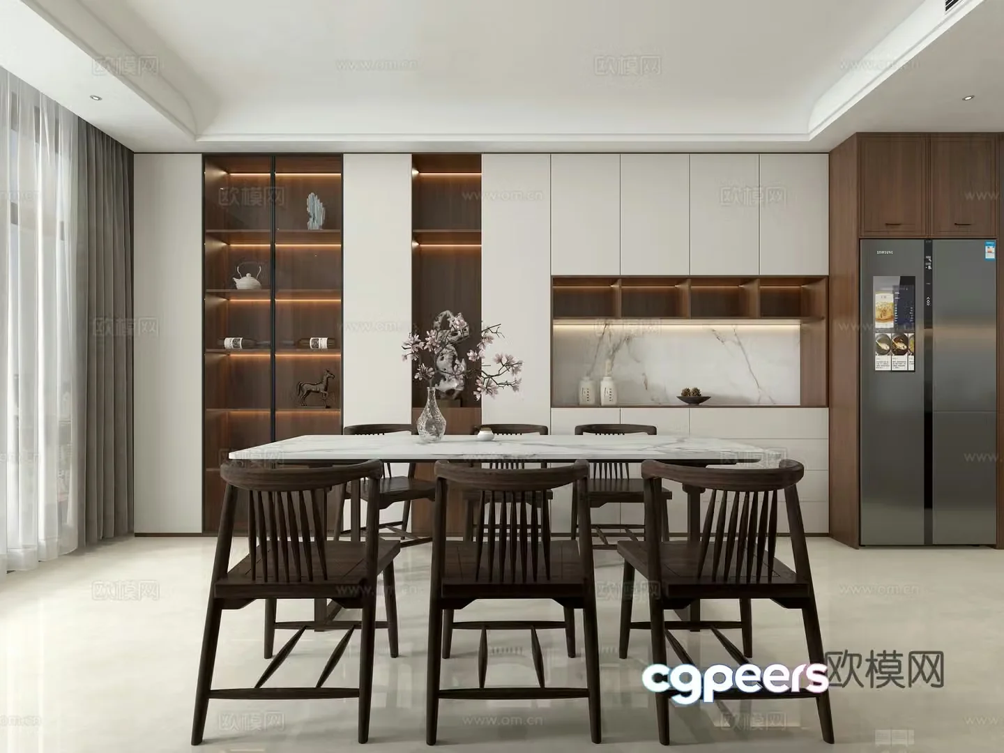 New Chinese restaurant wine cabinet sideboard double door refrigerator 3D model