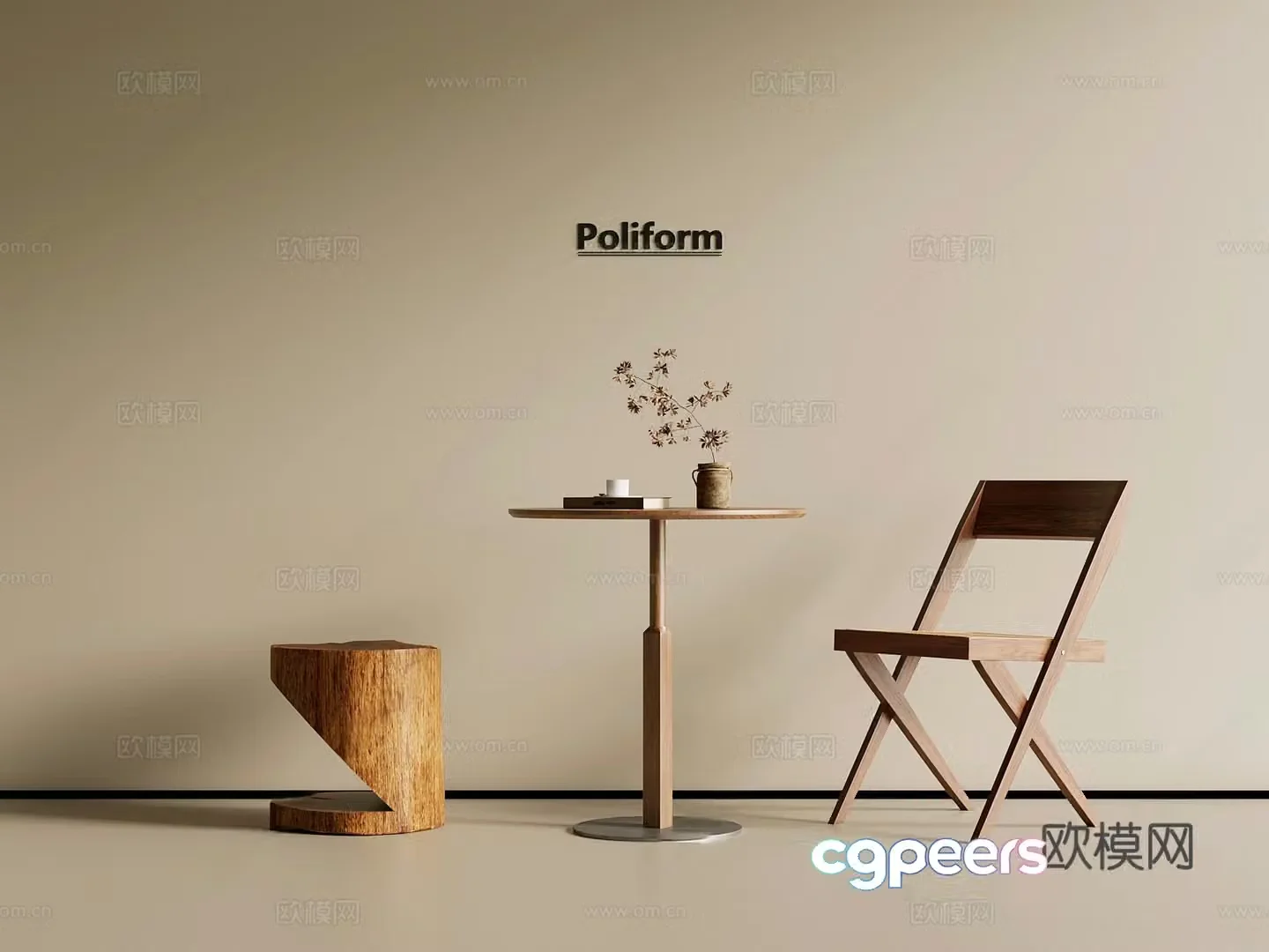 Medium style leisure table and chair 3D model