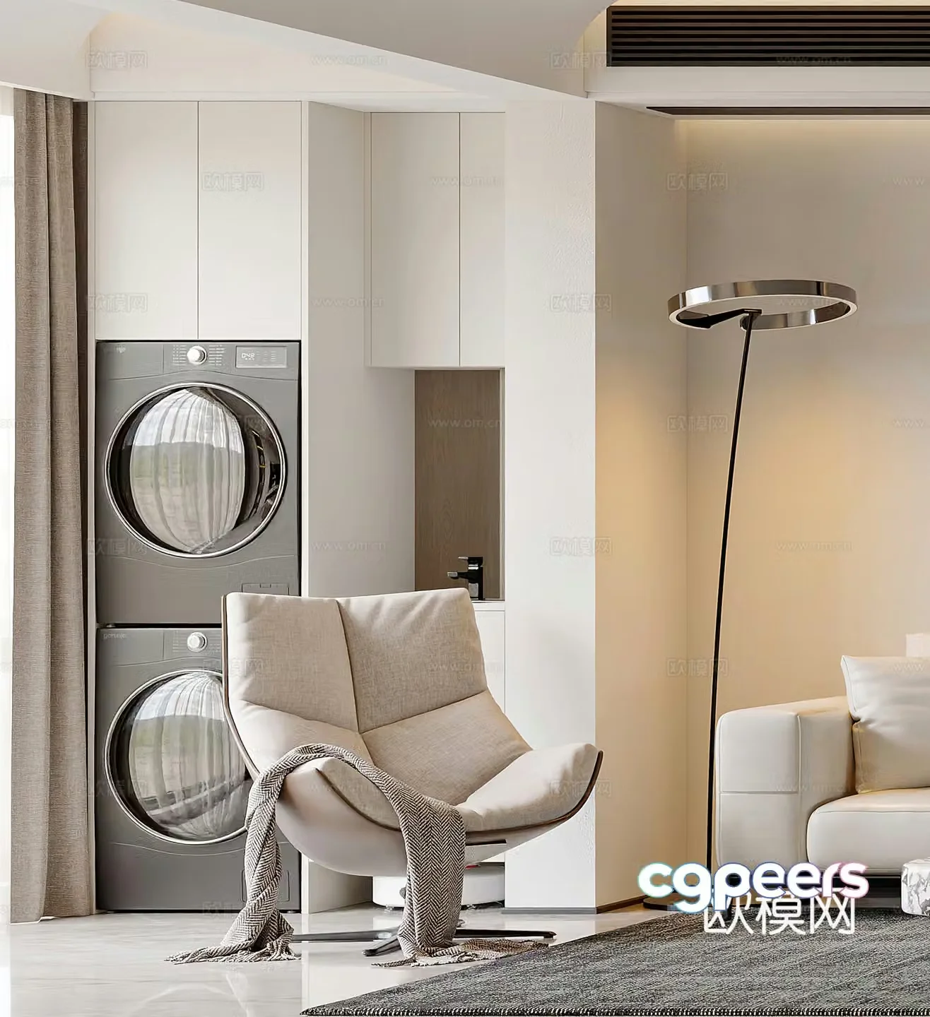 Modern leisure chair floor lamp simple washing machine washing machine side table corner table light luxury 3D model