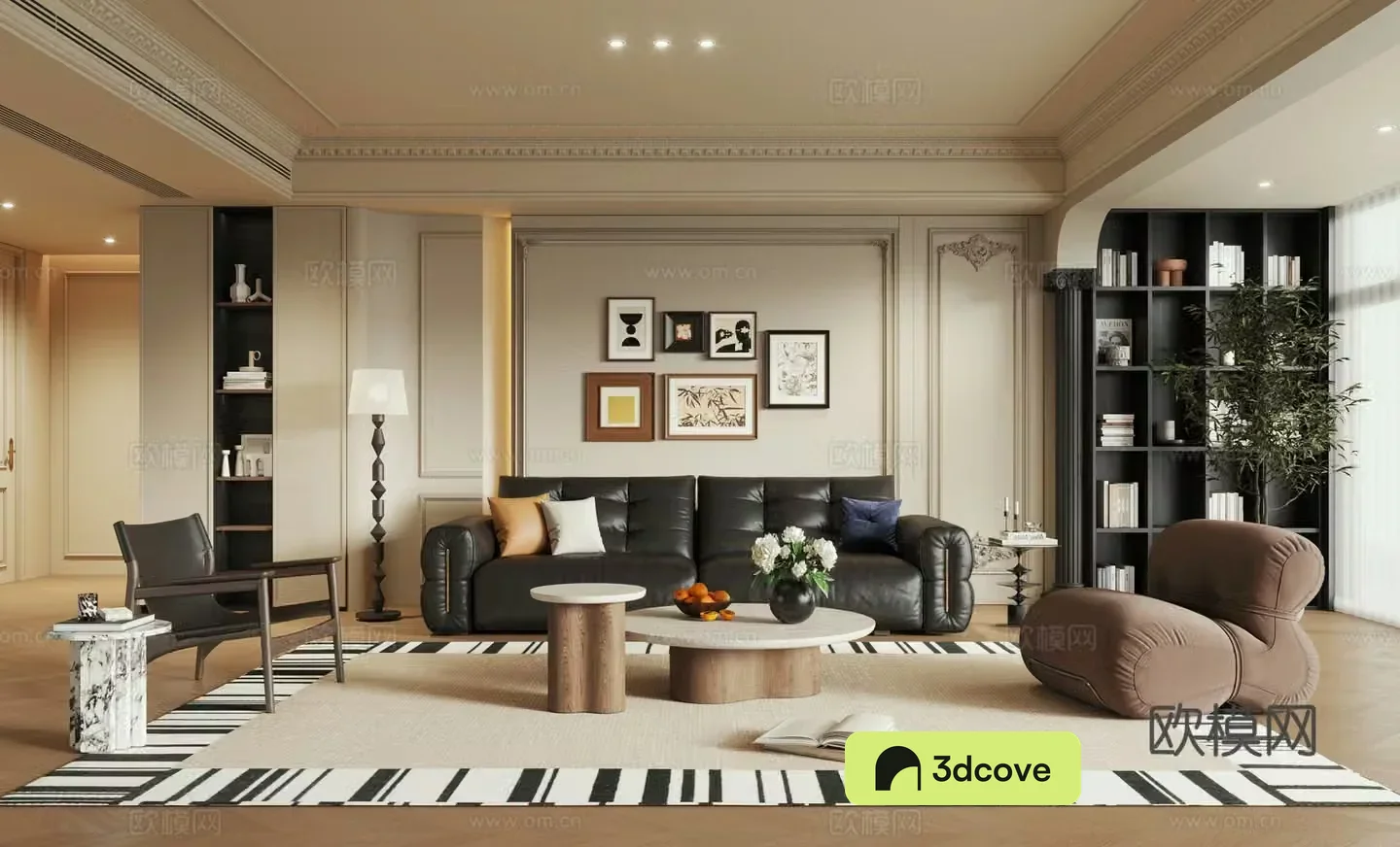 French home living room horizontal hall large flat living room black and white gray living room without owner lights