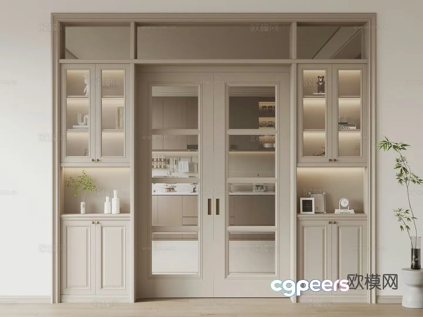 Simple European kitchen door sliding door door with cabinet pocket door 3d model