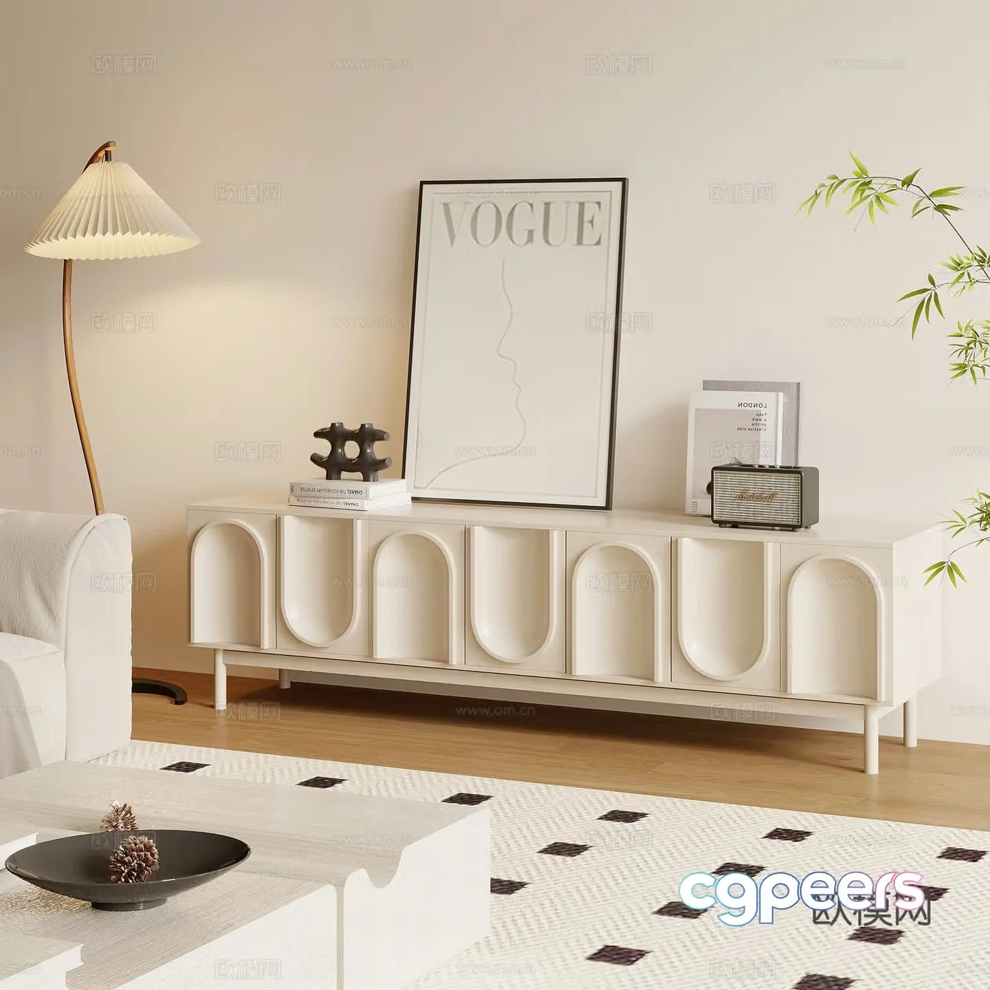 French cream-air TV cabinet floor lamp decorative ornaments 3D model