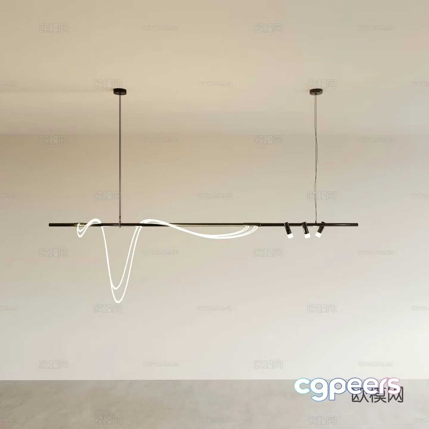 Long chandelier restaurant chandelier 3d model