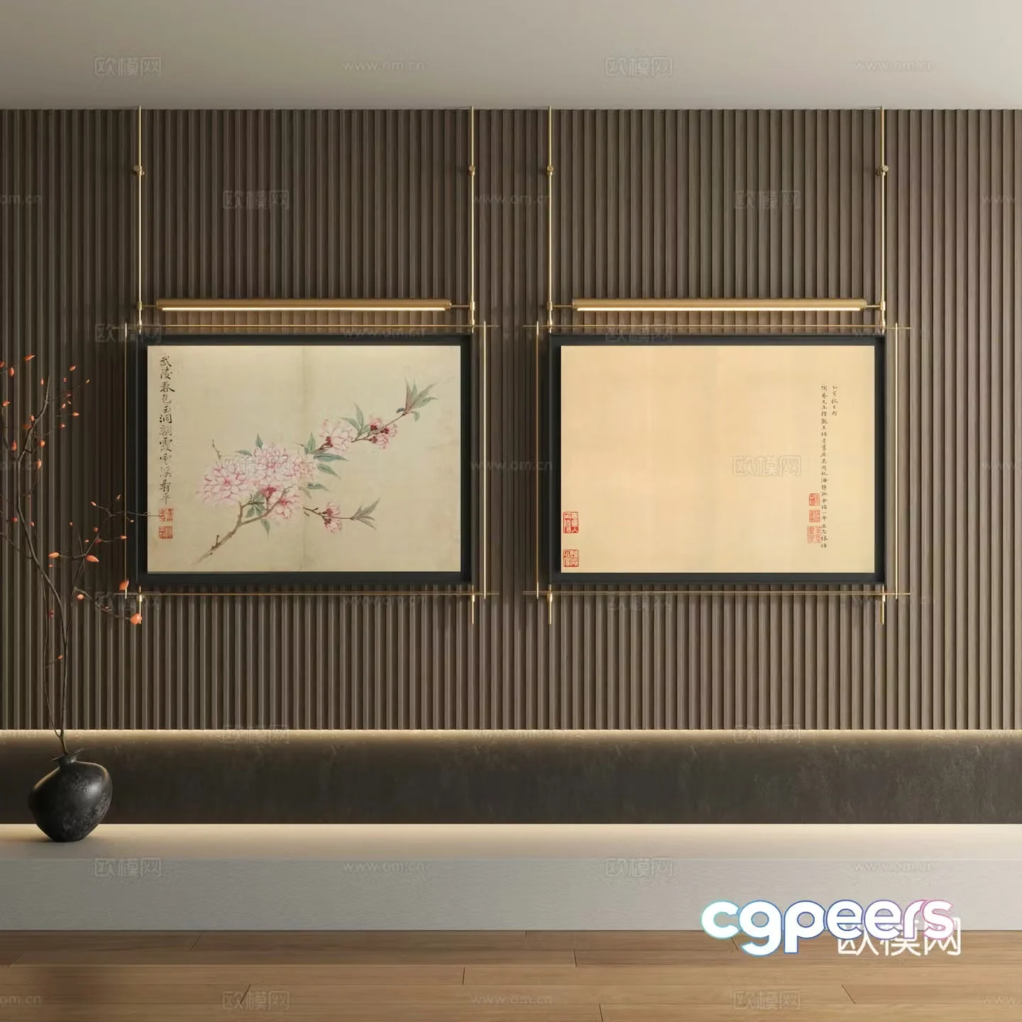 New Chinese style decorative paintings floral hanging paintings 3D model