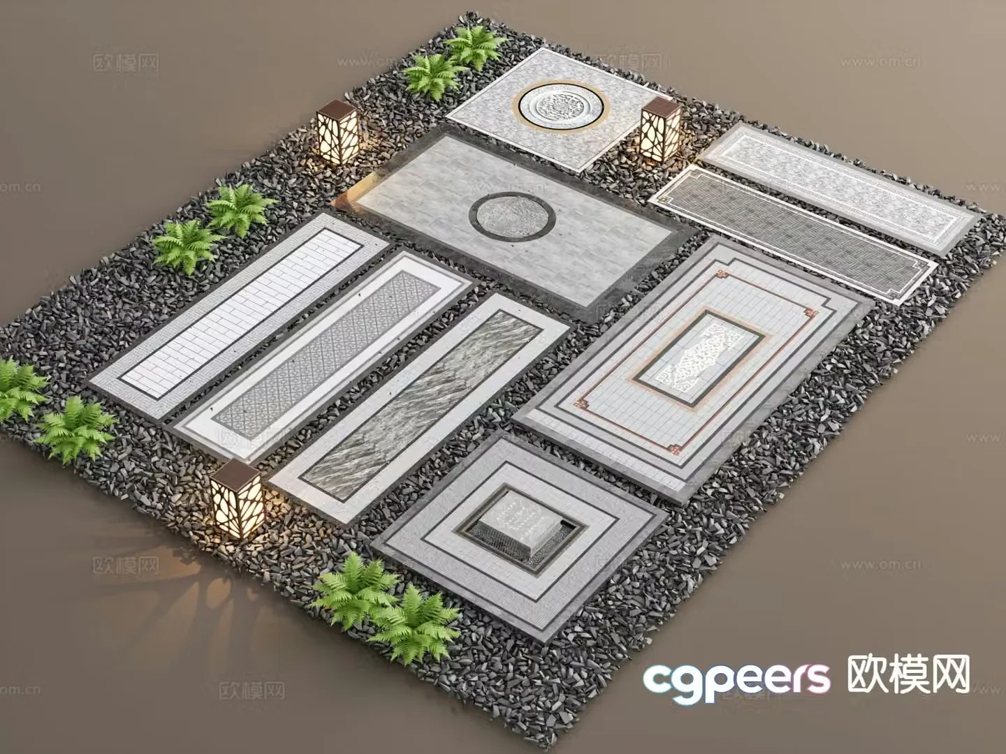 New Chinese style garden paving paving sketches cobblestones stone steps 3D model