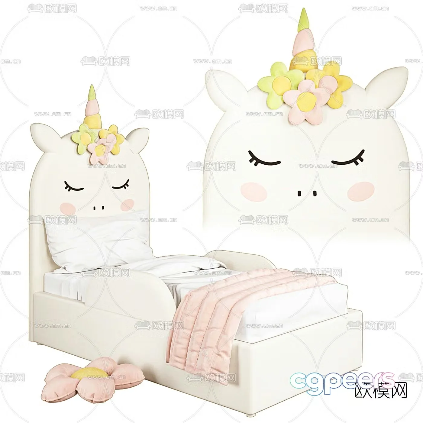 Modern fabric unicorn children’s bed 3d model