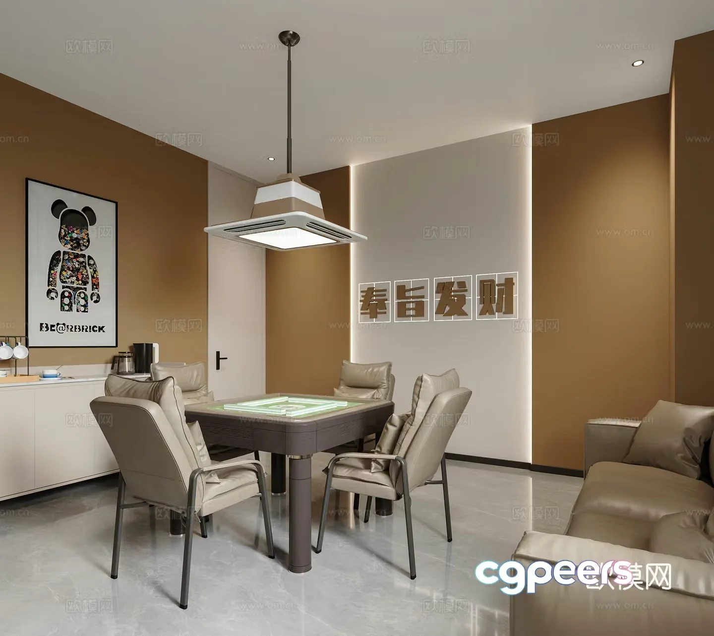 Modern chess and card room Mahjong hall Mahjong table Chess and card table sofa Mahjong decorative painting Chess and card 3D model