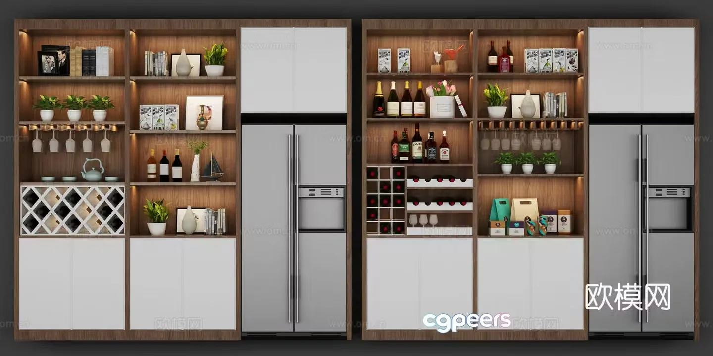 Nordic wine cabinet combination 3D model