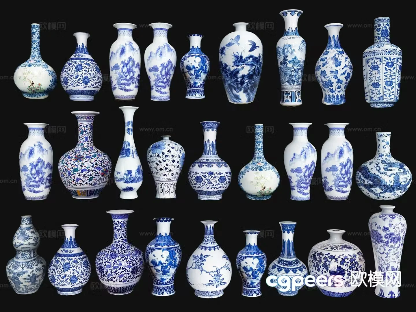 Chinese porcelain blue and white porcelain ceramic vase 3d model