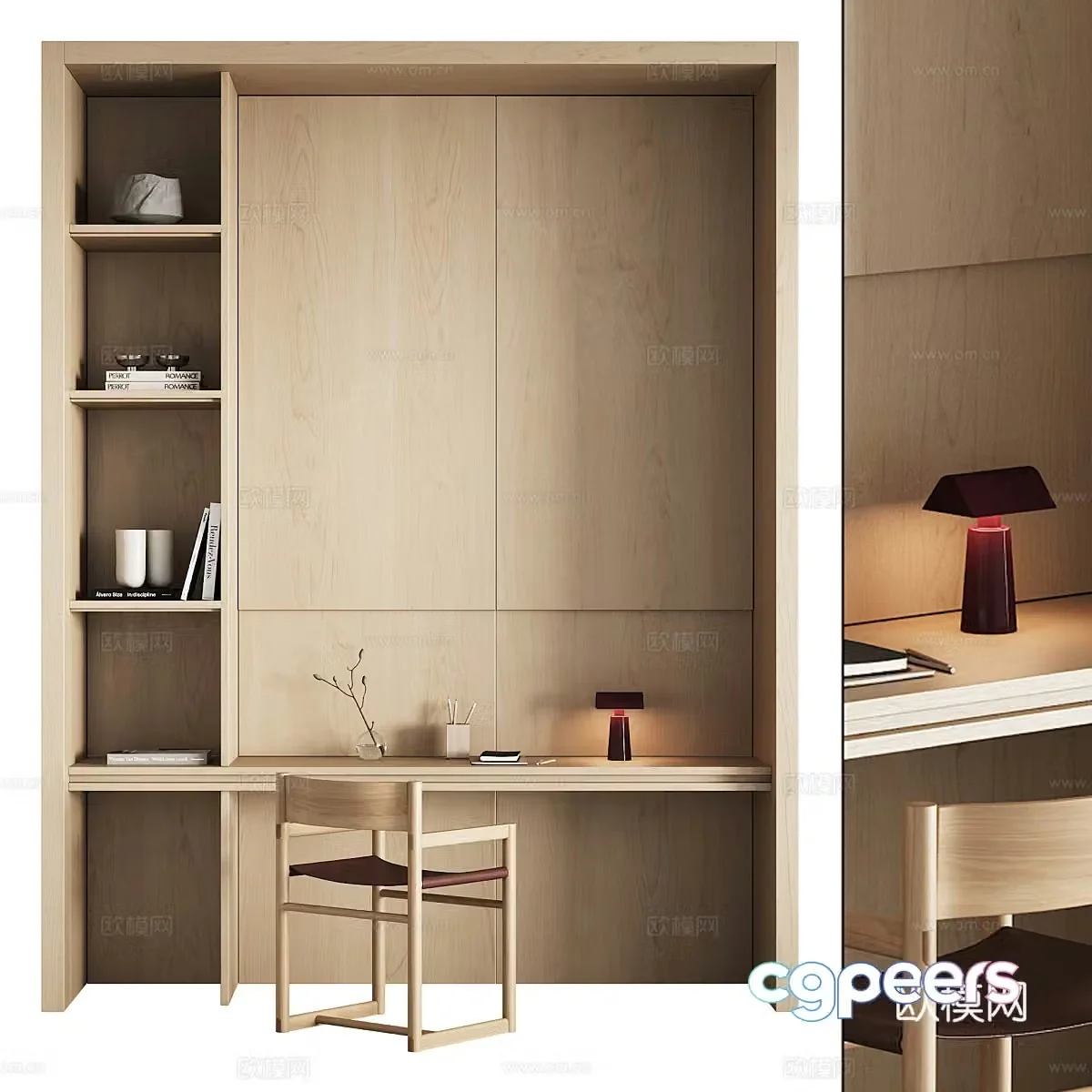 Log style desk and chair integrated desk 3d model