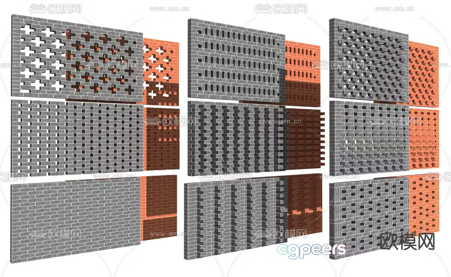 Red brick landscape wall hollow brick wall 3d model