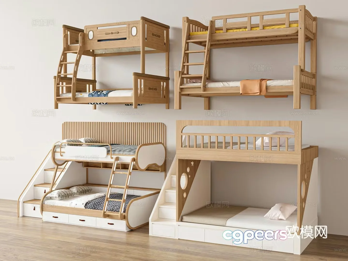 Modern beds children’s beds solid wood beds fabric beds 3D model